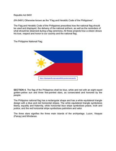 republic act 8491|RA 8491: Flag and Heraldic Code of the Philippines .